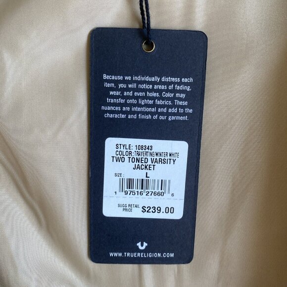 NEW True Religion Jacket Varsity Budda Men Tan White Hood Fwux‎ Leather size L - Picture 4 of 7